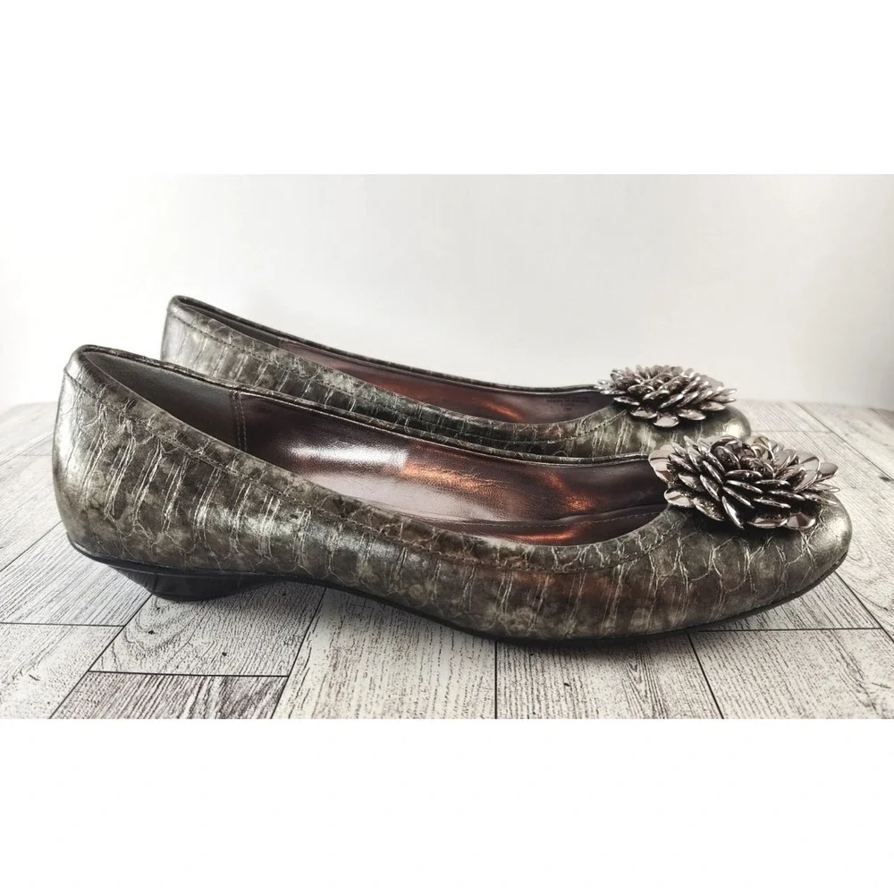 Alfani Shoes Womens Size 7M Flats Faux Animal Snake Grey/Black Metallic Dressy